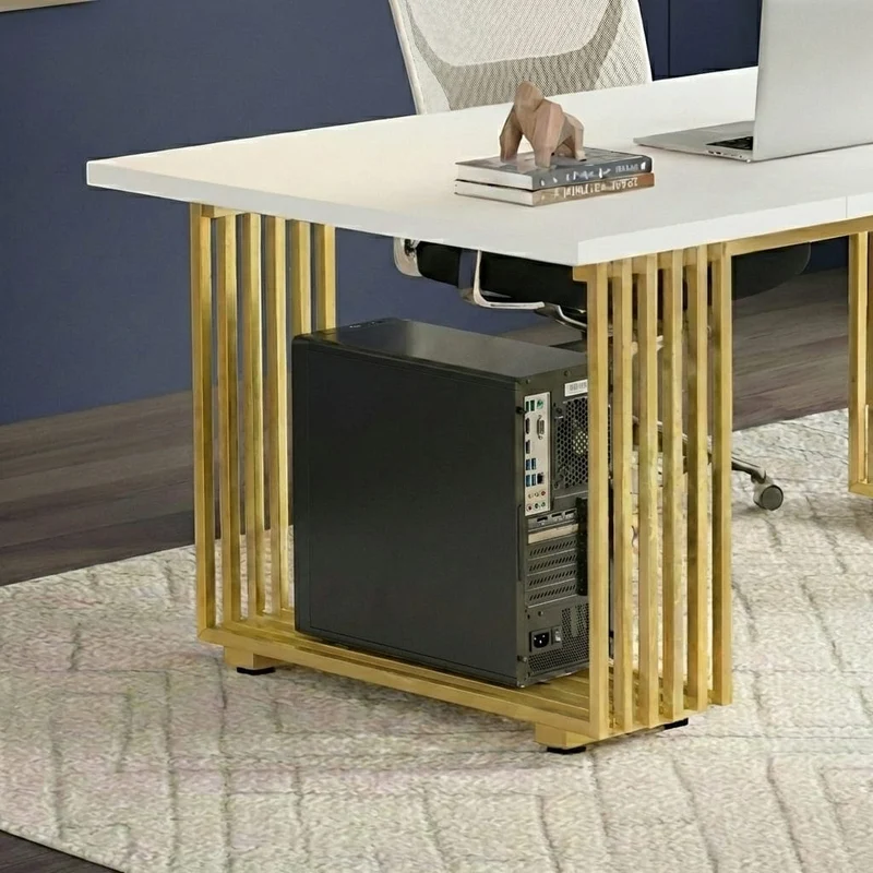 Bureau Bois Moderne 180cm avec Piètement Doré - Station de Travail Exécutive