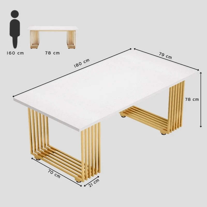 Bureau Bois Moderne 180cm avec Piètement Doré - Station de Travail Exécutive