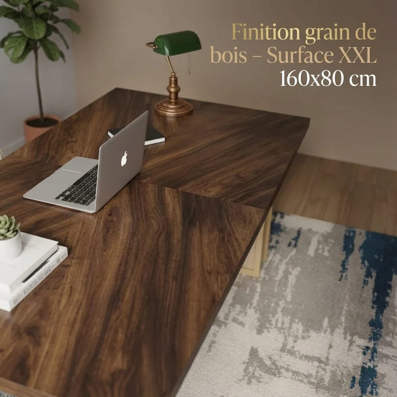 Bureau Design en Bois Massif 160 cm – Station de Travail Premium & Structure Luge Ultra-Stable