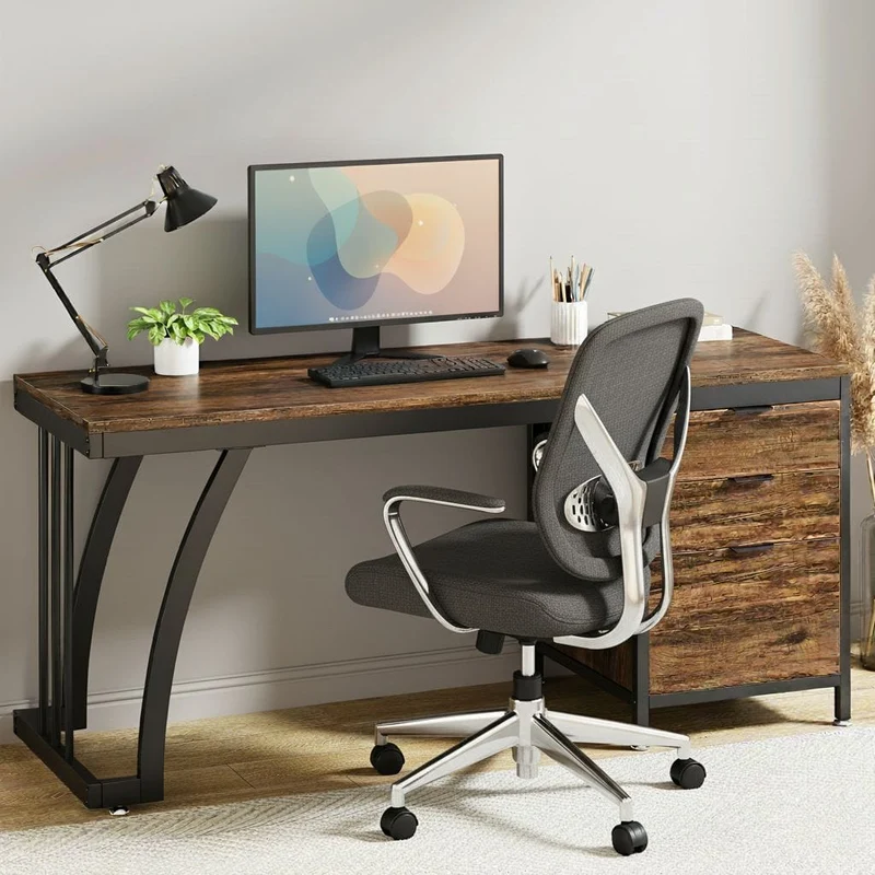 Bureau Industriel Premium 150 cm – Bois Vieilli & Acier Noir – 3 Tiroirs Modulables