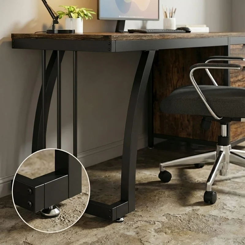 Bureau Industriel Premium 150 cm – Bois Vieilli & Acier Noir – 3 Tiroirs Modulables