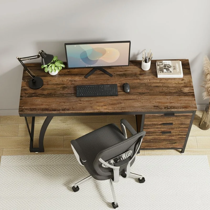 Bureau Industriel Premium 150 cm – Bois Vieilli & Acier Noir – 3 Tiroirs Modulables