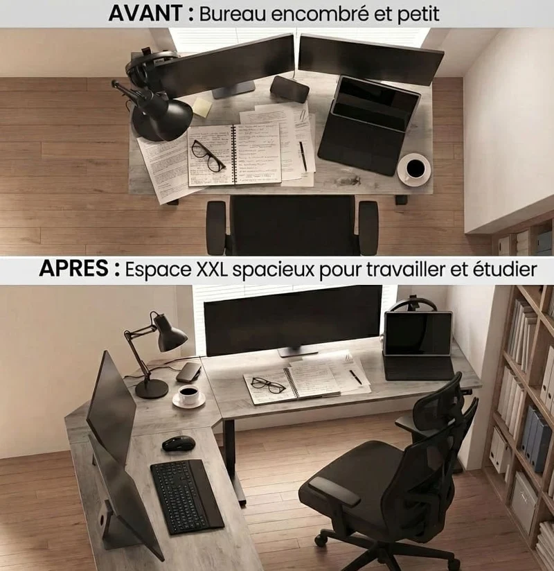 Bureau d'Angle en L 149x149 cm - Station de Travail Gain d'Espace pour Home Office