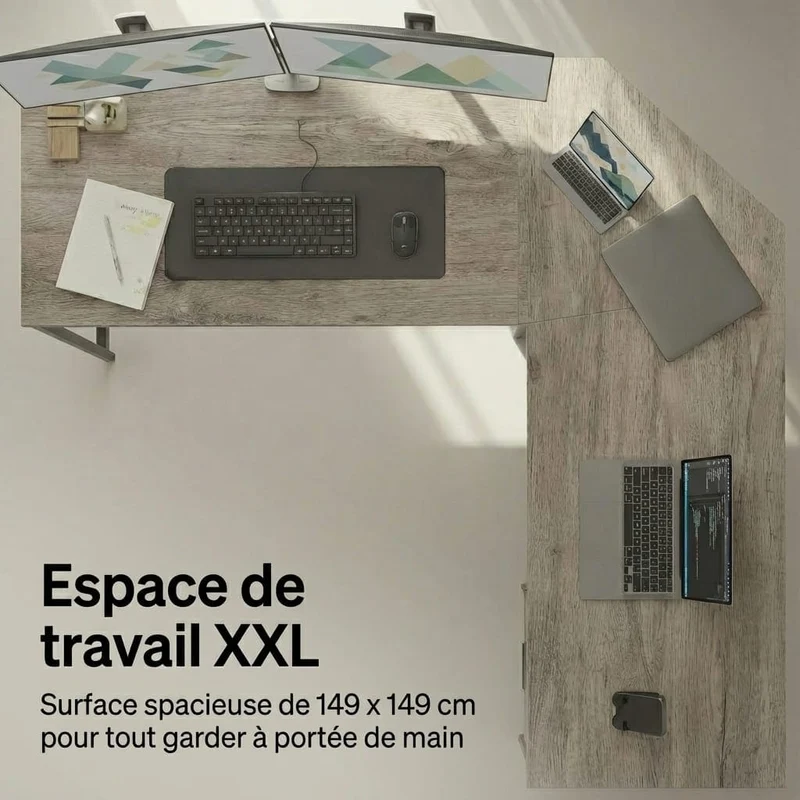 Bureau d'Angle en L 149x149 cm - Station de Travail Gain d'Espace pour Home Office