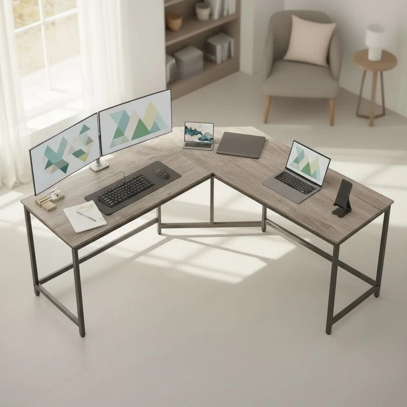 Bureau d'Angle en L 149x149 cm - Station de Travail Gain d'Espace pour Home Office