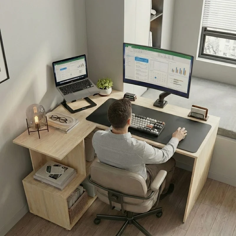 Bureau d'Angle Design 120x100cm : La Station de Travail Ultime avec Rangements Intégrés