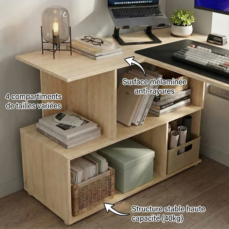 Bureau d'Angle Design 120x100cm : La Station de Travail Ultime avec Rangements Intégrés