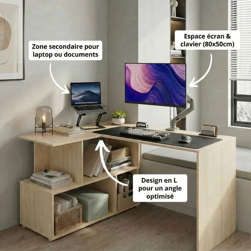 Bureau d'Angle Design 120x100cm : La Station de Travail Ultime avec Rangements Intégrés