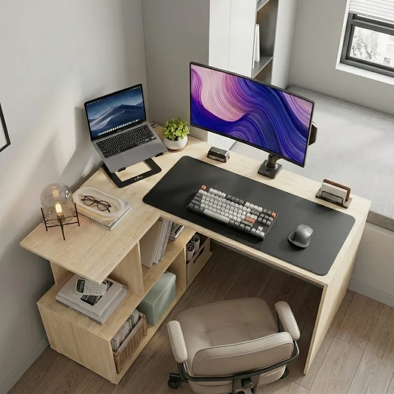 Bureau d'Angle Design 120x100cm : La Station de Travail Ultime avec Rangements Intégrés