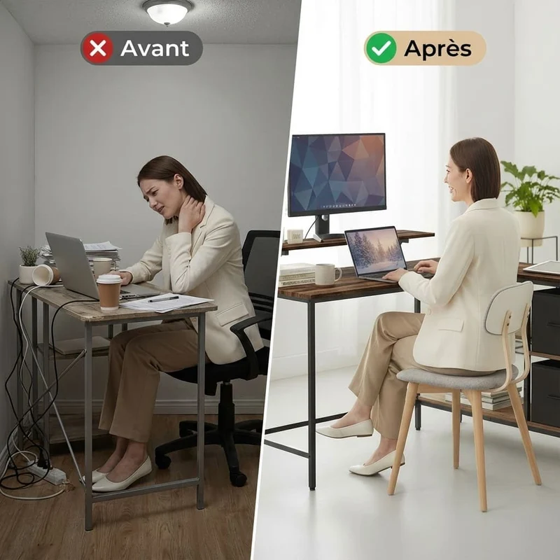 Bureau d'Angle Ergonomique Style Industriel : L'Espace de Travail Réversible, Robuste et Organisé