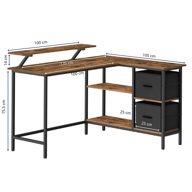 Bureau d'Angle Ergonomique Style Industriel : L'Espace de Travail Réversible, Robuste et Organisé