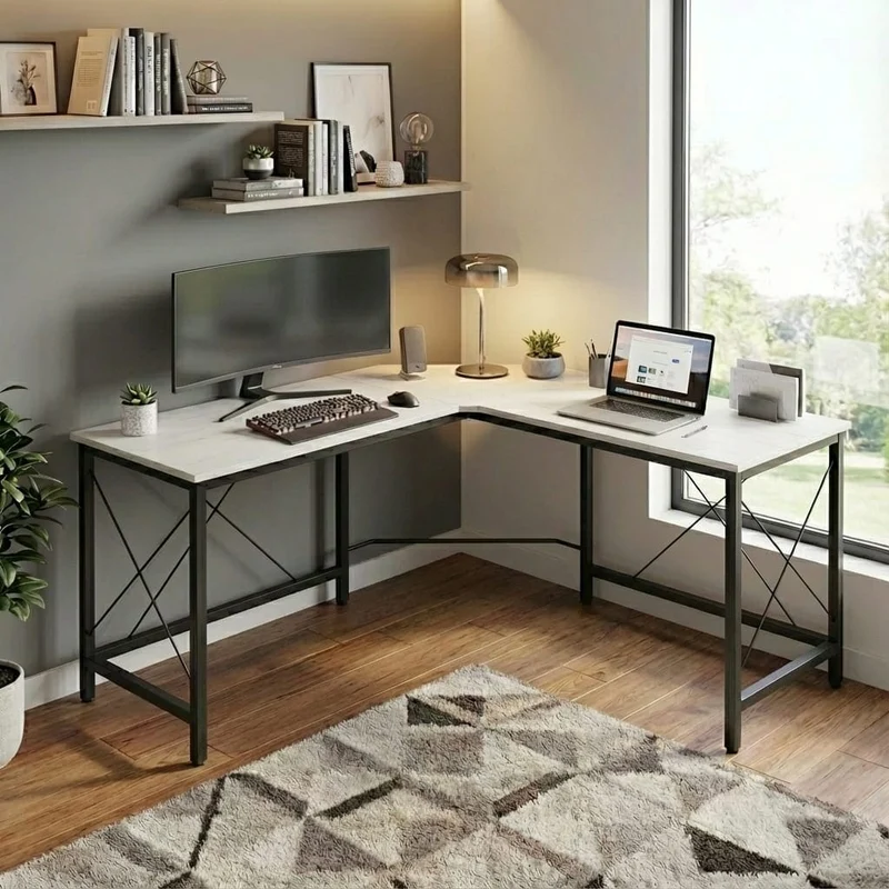 Bureau d'Angle XXL 150x150 cm | Station Pro Ultra-Stable Finition Bois Blanc