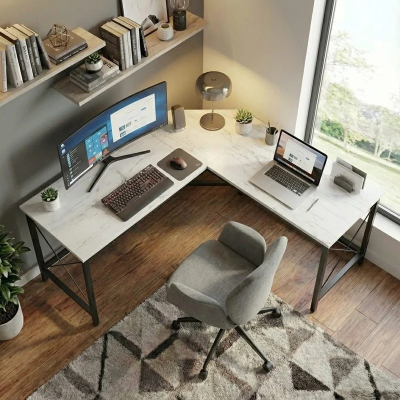 Bureau d'Angle XXL 150x150 cm | Station Pro Ultra-Stable Finition Bois Blanc