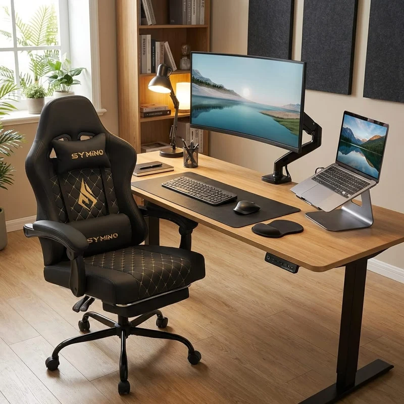 Chaise Gaming Ergonomique avec Repose-Pieds - Style Racing Professionnel