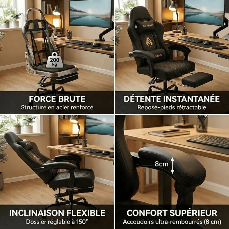Chaise Gaming Ergonomique avec Repose-Pieds - Style Racing Professionnel