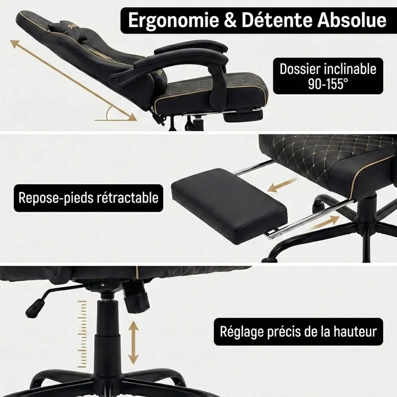 Chaise Gaming Ergonomique avec Repose-Pieds - Style Racing Professionnel