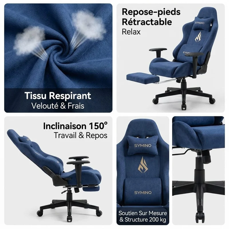 Chaise Gaming Ergonomique avec Repose-Pieds - Fauteuil Bureau Respirant Inclinable 150°