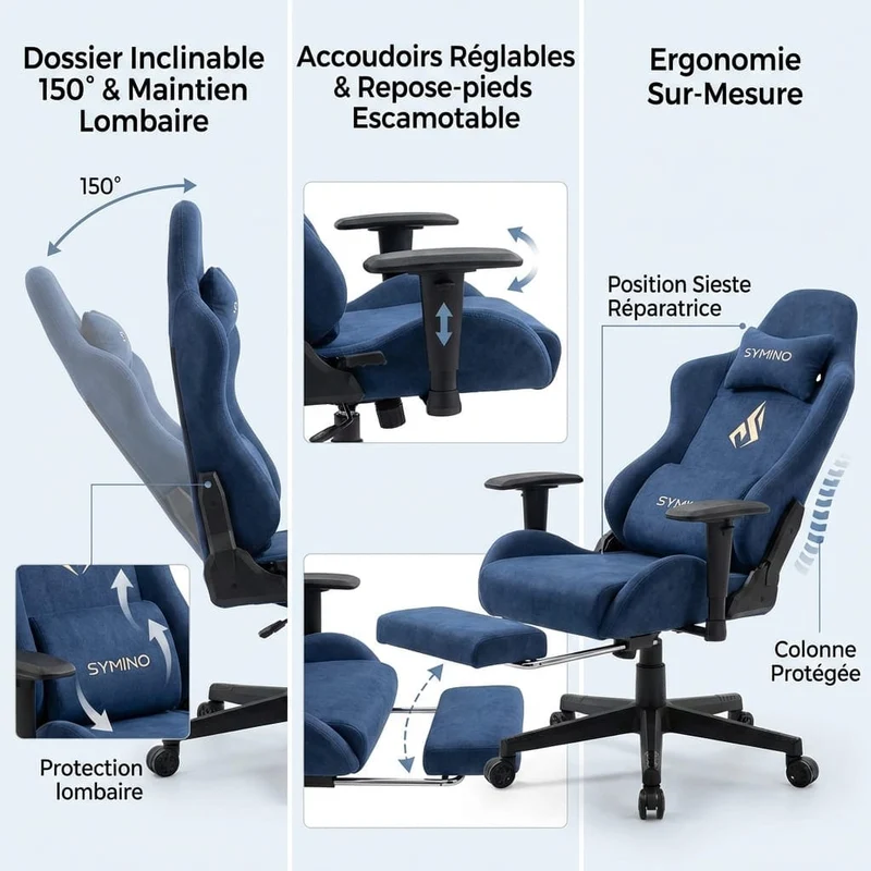 Chaise Gaming Ergonomique avec Repose-Pieds - Fauteuil Bureau Respirant Inclinable 150°