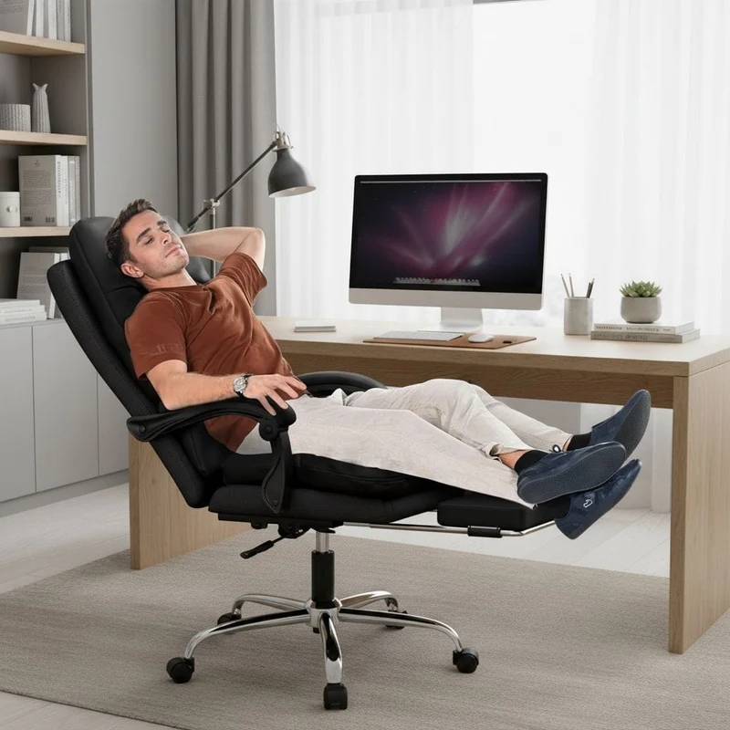 Fauteuil de Bureau Ergonomique avec Repose-Pieds Rétractable - Dossier Inclinable 135°