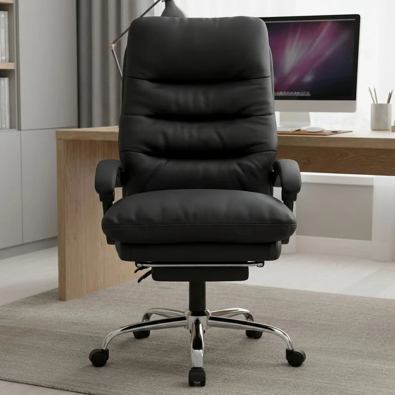 Fauteuil de Bureau Ergonomique avec Repose-Pieds Rétractable - Dossier Inclinable 135°