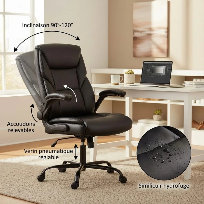 Fauteuil de Bureau Ergonomique Exécutif avec Support Lombaire et Accoudoirs Rembourrés