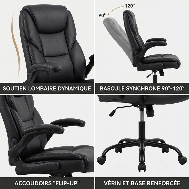 Fauteuil de Bureau Ergonomique Exécutif avec Support Lombaire et Accoudoirs Rembourrés
