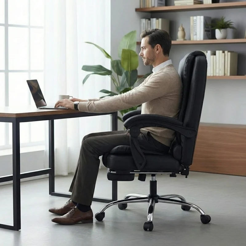 Fauteuil de Bureau Ergonomique avec Repose-Pieds - Dossier Haut Inclinable