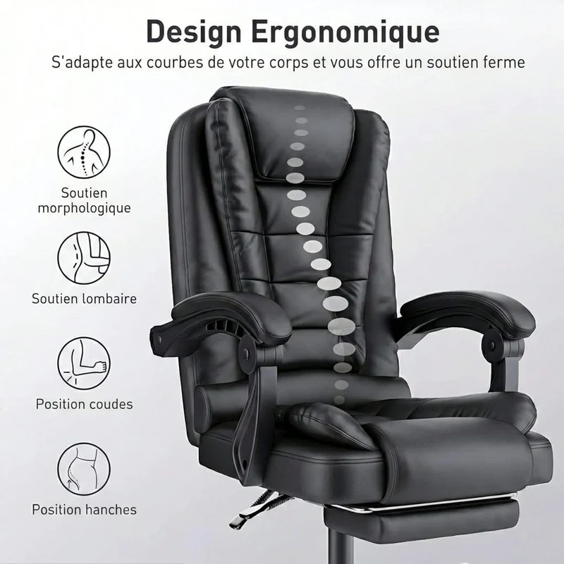 Fauteuil de Bureau Ergonomique avec Repose-Pieds - Dossier Haut Inclinable