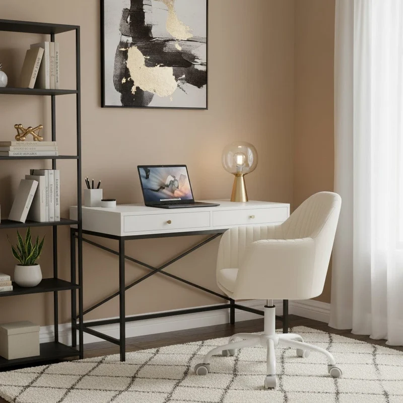 Chaise de Bureau Ergonomique en Velours avec Accoudoirs et Roulettes