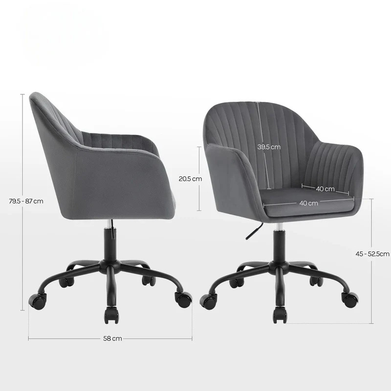 Chaise de Bureau Ergonomique en Velours avec Accoudoirs et Roulettes