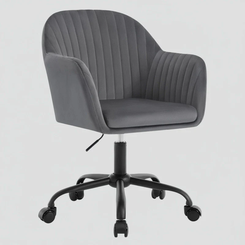 Chaise de Bureau Ergonomique en Velours avec Accoudoirs et Roulettes