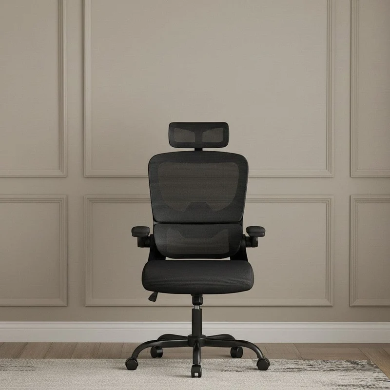 Chaise Ergonomique de Bureau avec Accoudoirs Rabattables et Dossier Respirant Réglable en Hauteur