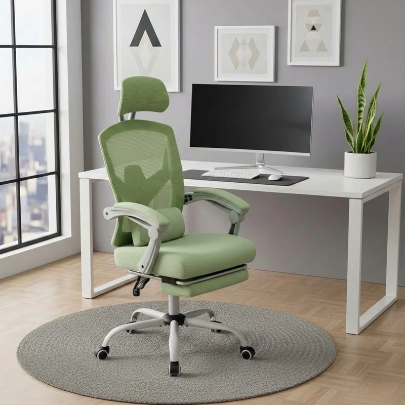 Chaise Ergonomique de Bureau avec Repose-Pieds Rétractable - Support Lombaire Réglable