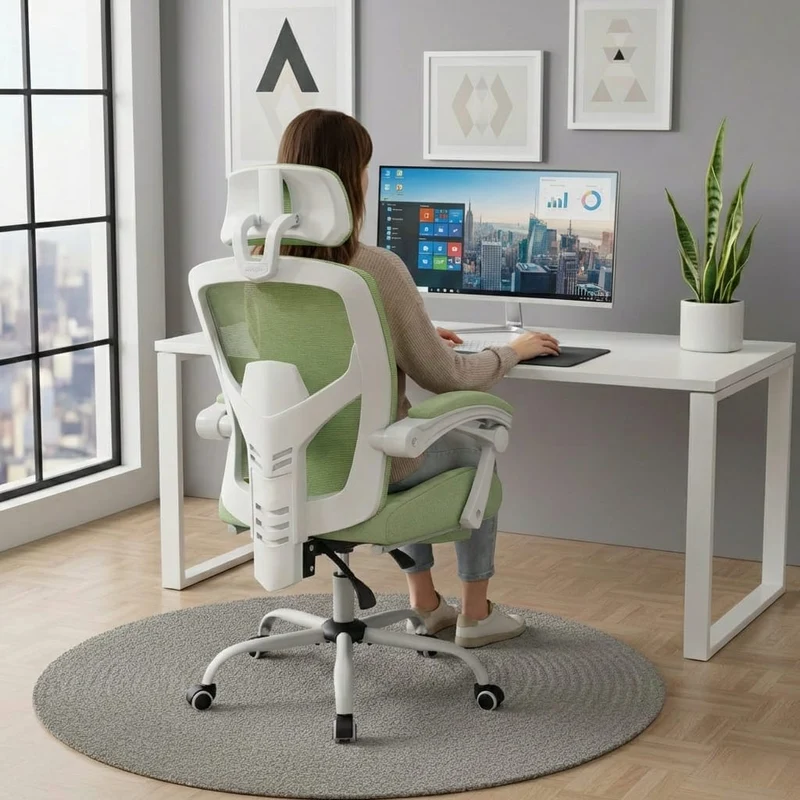 Chaise Ergonomique de Bureau avec Repose-Pieds Rétractable - Support Lombaire Réglable