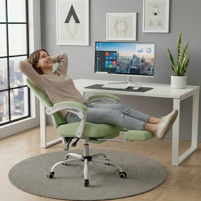 Chaise Ergonomique de Bureau avec Repose-Pieds Rétractable - Support Lombaire Réglable