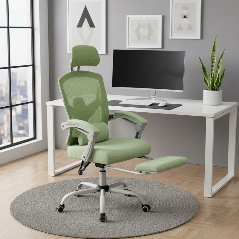 Chaise Ergonomique de Bureau avec Repose-Pieds Rétractable - Support Lombaire Réglable