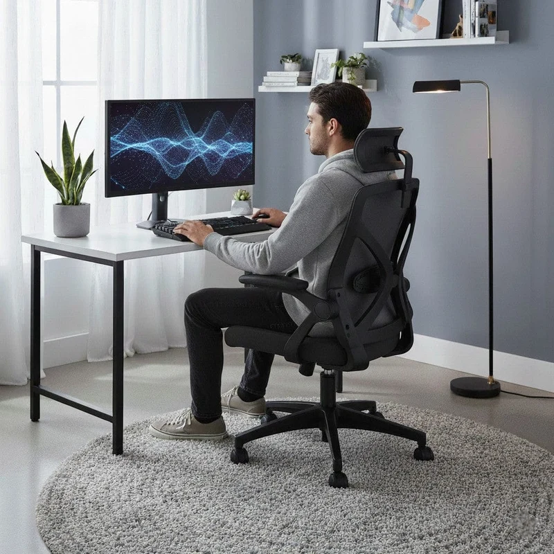 Chaise Ergonomique de Bureau avec Appui-Tête Réglable et Support Lombaire - Dossier Mesh Respirant