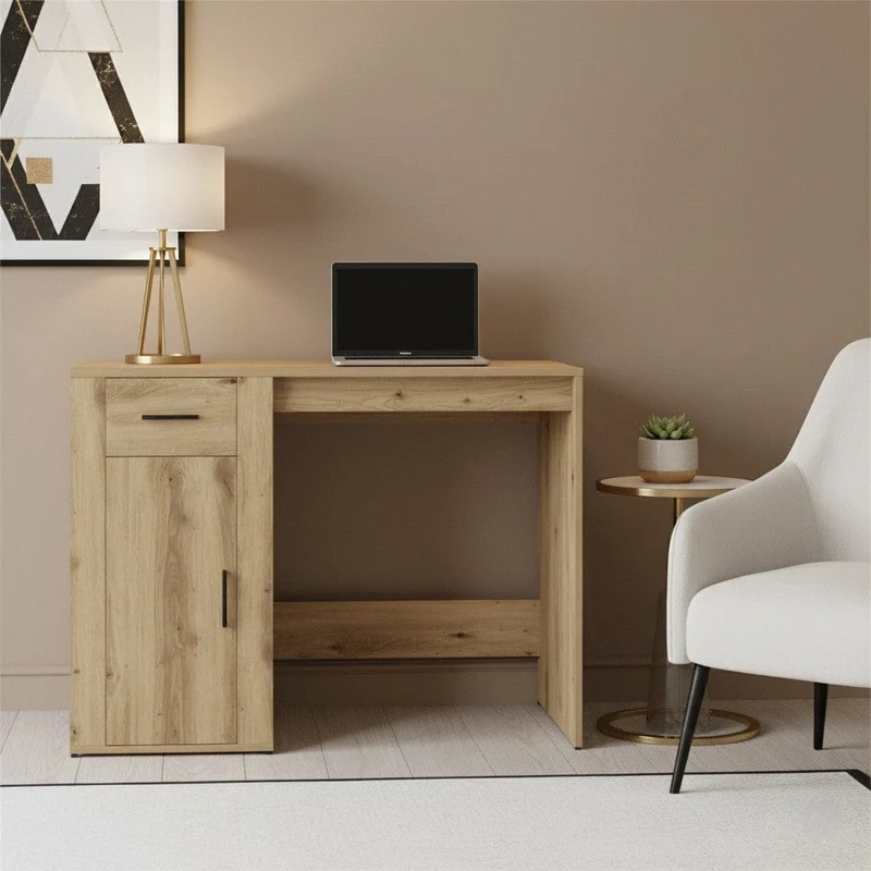 Bureau en Bois Moderne avec Rangements 100x49x75 cm - Station de Travail Chêne Artisan
