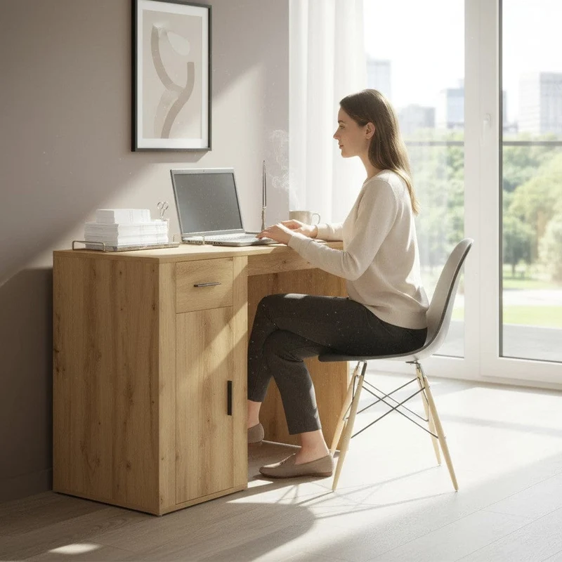 Bureau en Bois Moderne avec Rangements 100x49x75 cm - Station de Travail Chêne Artisan
