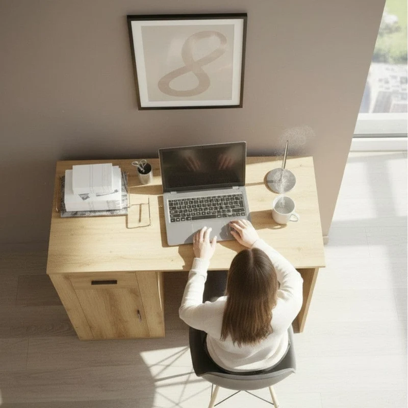 Bureau en Bois Moderne avec Rangements 100x49x75 cm - Station de Travail Chêne Artisan