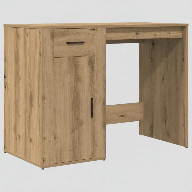 Bureau en Bois Moderne avec Rangements 100x49x75 cm - Station de Travail Chêne Artisan