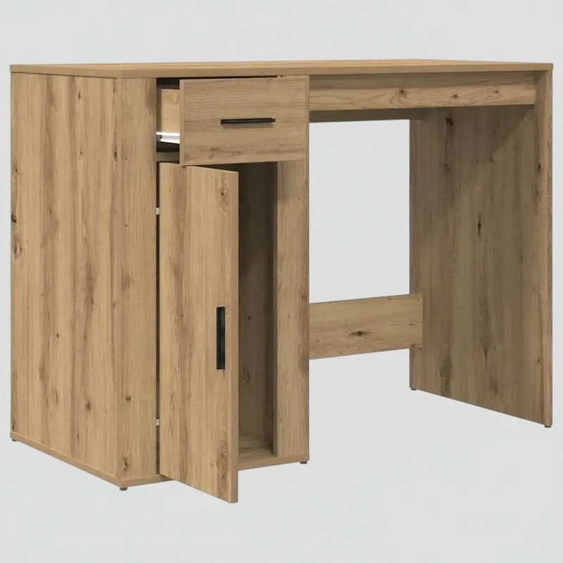 Bureau en Bois Moderne avec Rangements 100x49x75 cm - Station de Travail Chêne Artisan