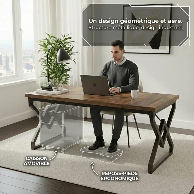 Bureau Bois Exécutif Style Industriel - 160cm