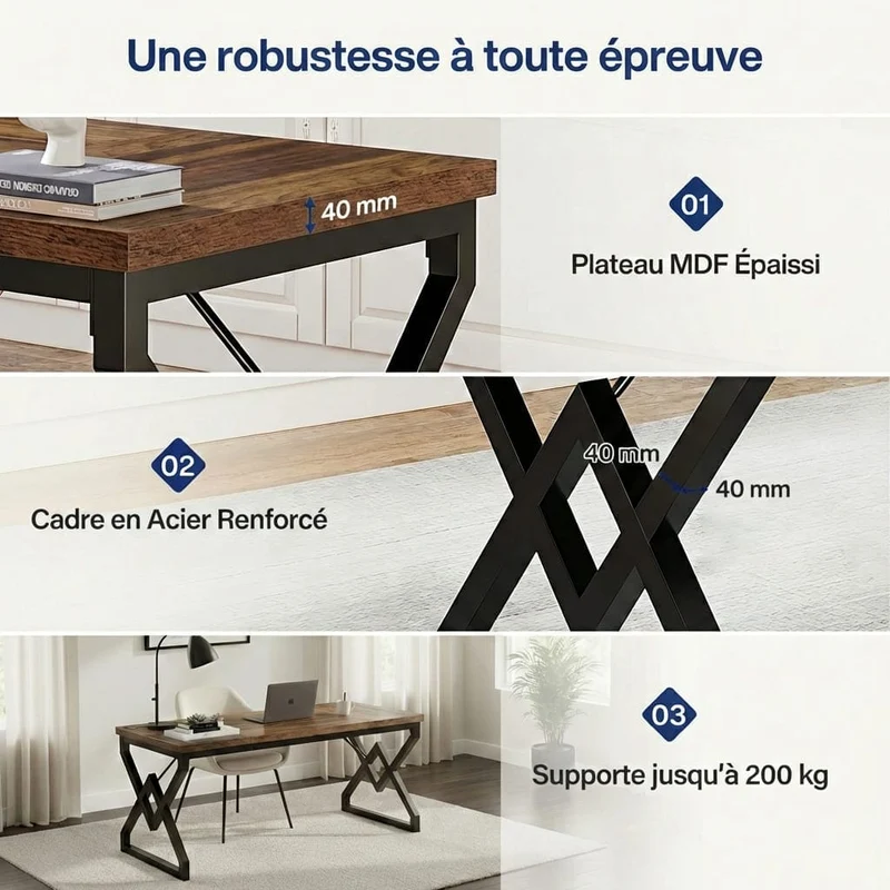 Bureau Bois Exécutif Style Industriel - 160cm