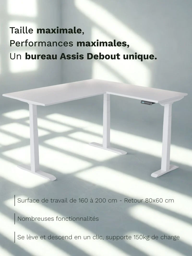 Tripod Pro - Plateau Essential | Bureau Assis Debout Électrique d'Angle