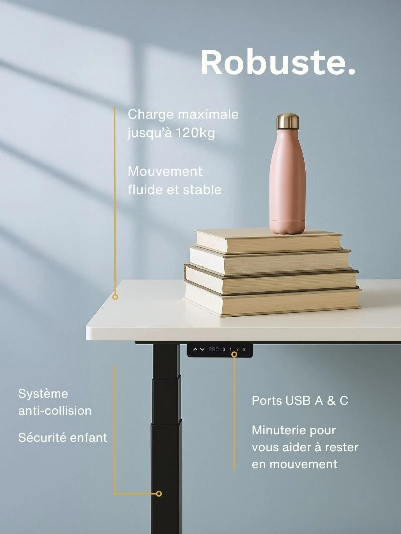 Advanced Go | Pieds de Bureau Électrique Réglable en Hauteur, Ports USB A & C