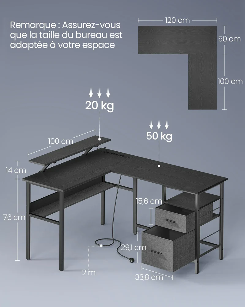 Bureau Gaming LED en Forme de L avec Prises Intégrées et Support Moniteur Ergonomique