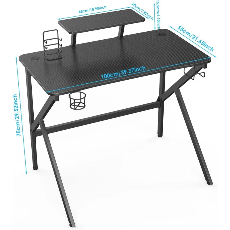 Bureau Gaming Ergonomique avec Support Moniteur Amovible - 100cm
