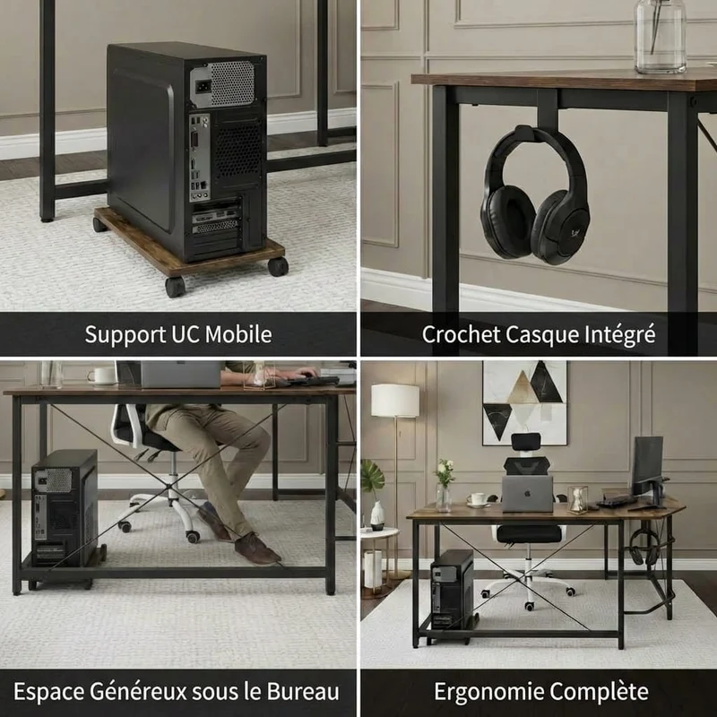 Bureau d'Angle en L 170cm - Station de Travail Gaming et Télétravail