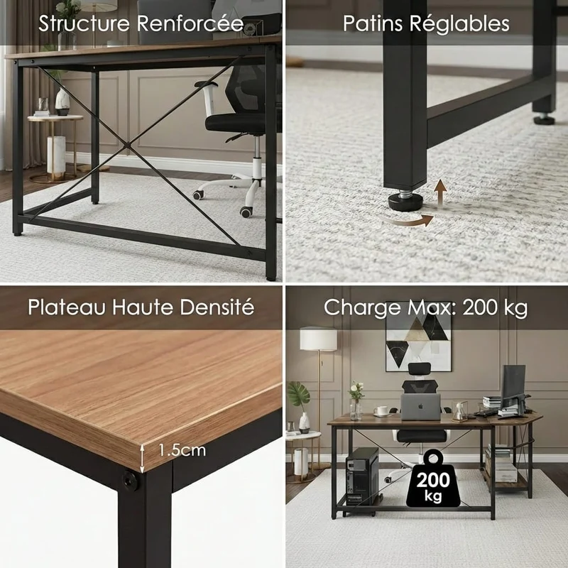 Bureau d'Angle en L 170cm - Station de Travail Gaming et Télétravail